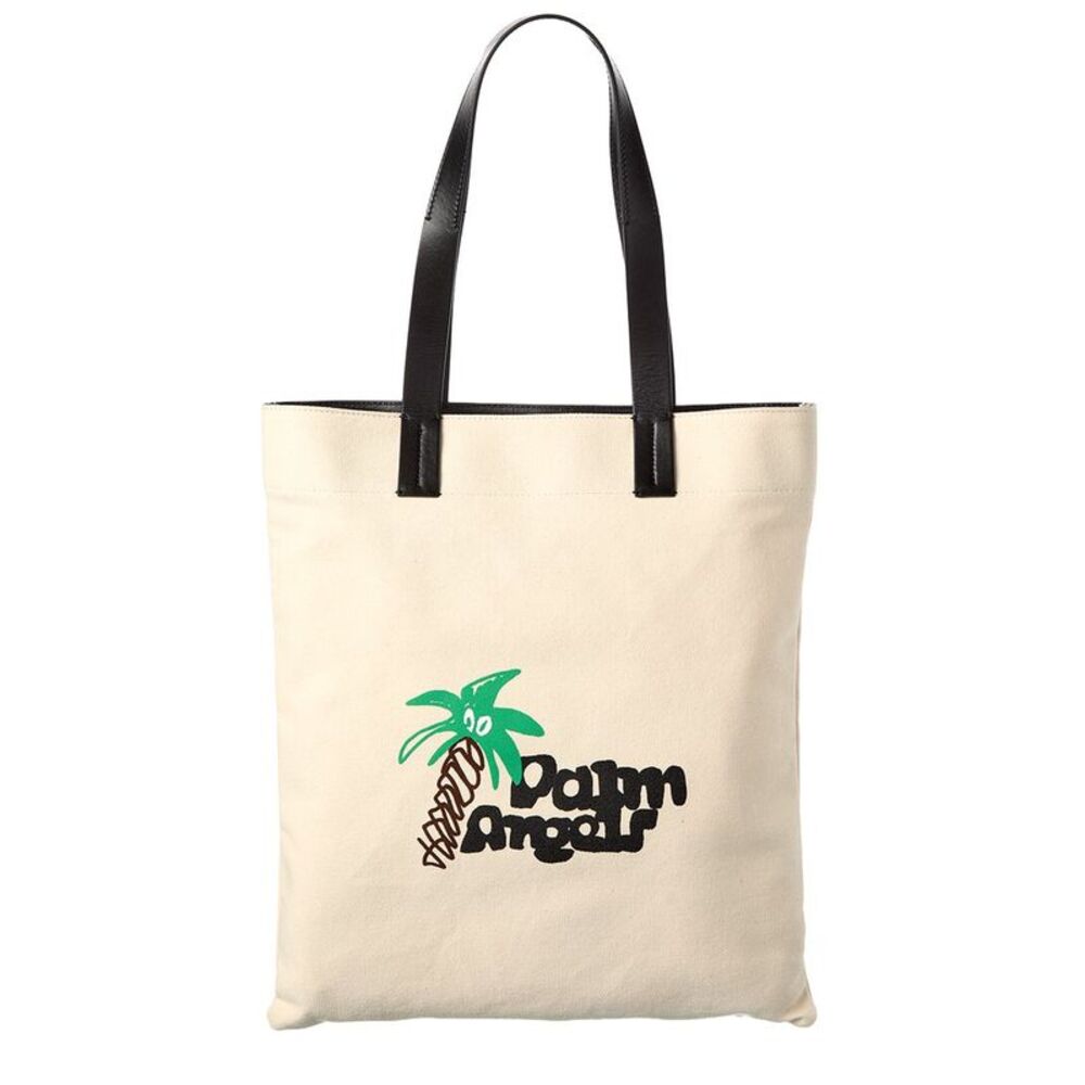 Palm Angels "Sketchy" Canvas & Leather Shopping Bag, White